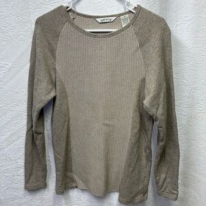 Orvis Womens Cable Knit Sweater Cotton trim Oatmeal Size M